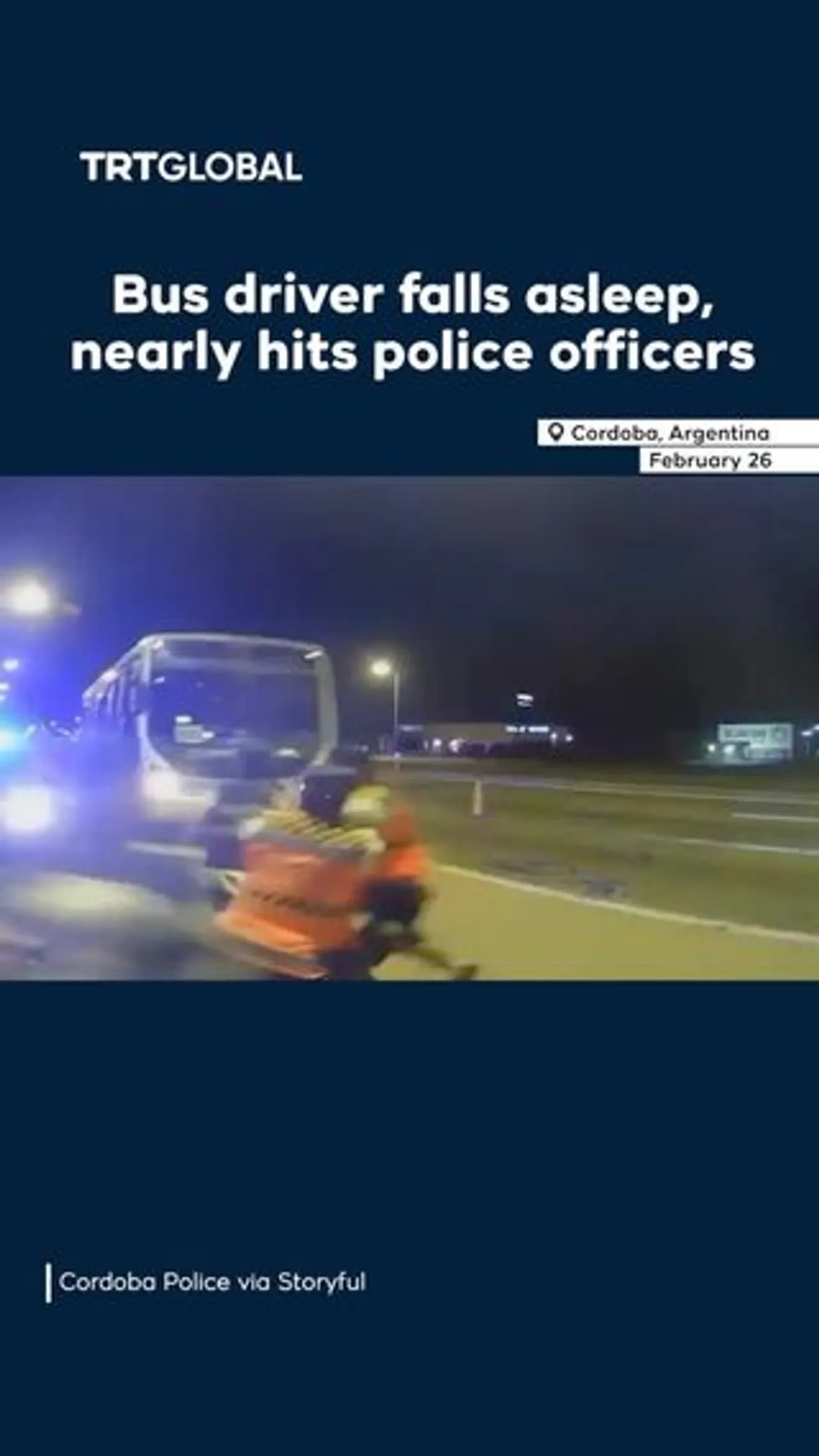 Asleep bus driver almost hits police officers in Cordoba, Argentina